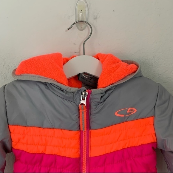Champion Baby Girl Puffer Jacket Fleece Lined Size 12 Months fluorescent Hooded - Picture 7 of 14